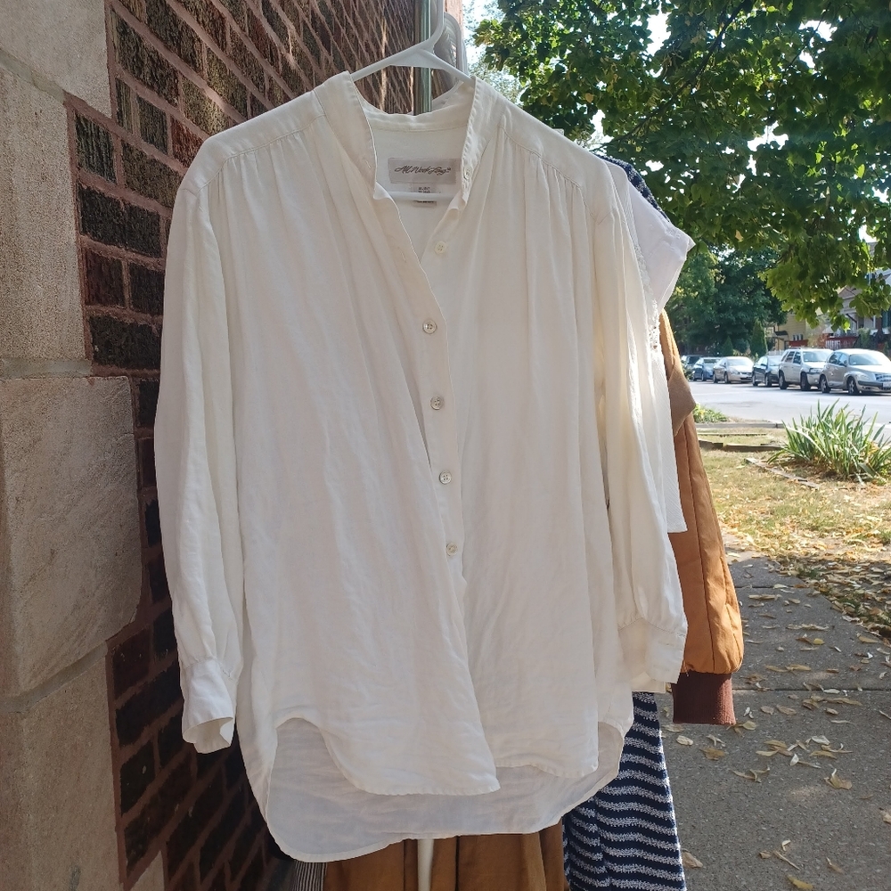 Linen tunic button-up blouse